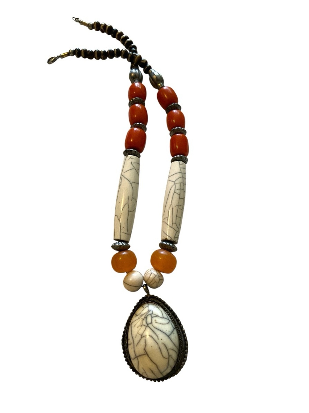 Boho Moroccan Style Pendant Necklace with Orange Beads